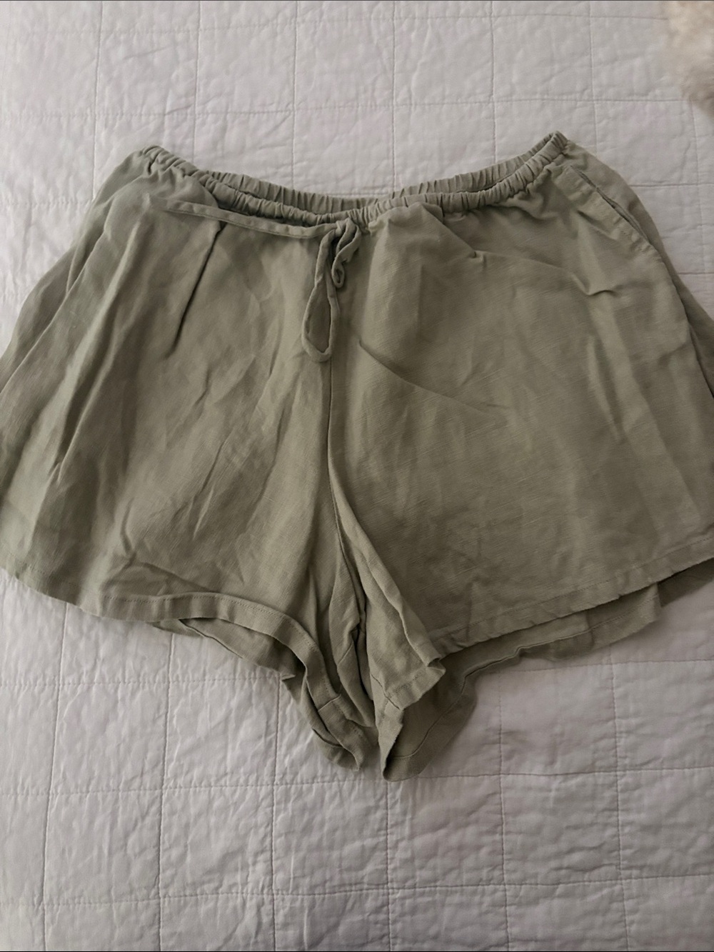 Reformation Olive High-Rise Drawstring Linen Shorts